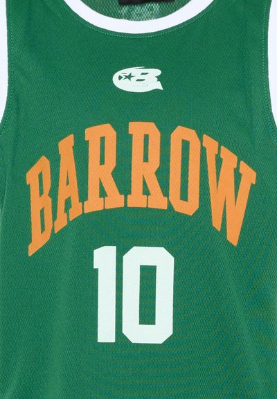 Maillot de sport vert avec le texte orange "BARROW" et le numéro blanc 10 sous un logo "B" blanc avec une étoile sur la poitrine.