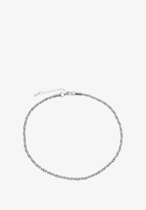 Bracciale in catena intrecciata d'argento con chiusura, dotato di piccoli link estensibili per la regolazione della misura. Design elegante e superficie liscia.