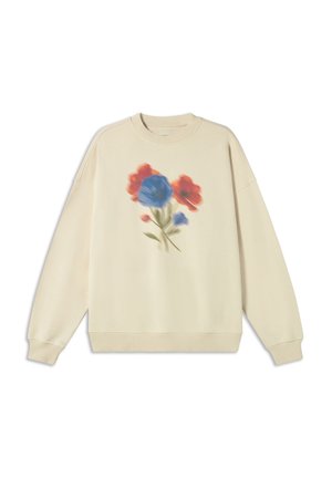 Felpa crema con un design floreale in tonalità di blu e rosso, con polsini e orlo a costine, e una vestibilità rilassata. Tessuto morbido.