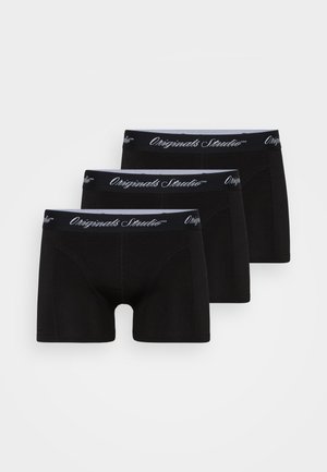 Boxer privati neri in cotone con una morbida fascia in vita che presenta il marchio "Originals Studio" in bianco. Tre pezzi con un design aderente e gambe di lunghezza media.