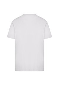 Weißes Baumwoll-T-Shirt mit Rundhalsausschnitt und kurzen Ärmeln. Der Stoff wirkt glatt und leicht, mit einem schlichten, unbedruckten Rücken.