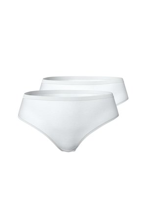Due paia di slip semplici in cotone bianco con elastici in vita, mostrati su uno sfondo bianco.