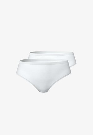 Due paia di slip semplici in cotone bianco con elastici in vita, mostrati su uno sfondo bianco.