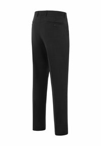 Schwarze Hose mit taillierter Passform, aus strukturiertem Stoff. Verfügt über eine Gesäßtasche mit Knopf, gerade Beine und eine mittlere Bundhöhe.