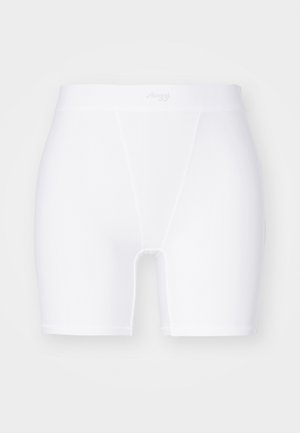 Hvite stretch bomullsshorts med elastisk midje, med sømløst design og midt på låret lengde. Ingen synlige mønstre eller detaljer.