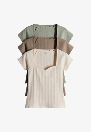THE SET, REGULAR FIT - 3 PACK SWEETHEART ROBBED CAP SLEEVE TOPS . - T-Shirt basic - brown pale green light pink
