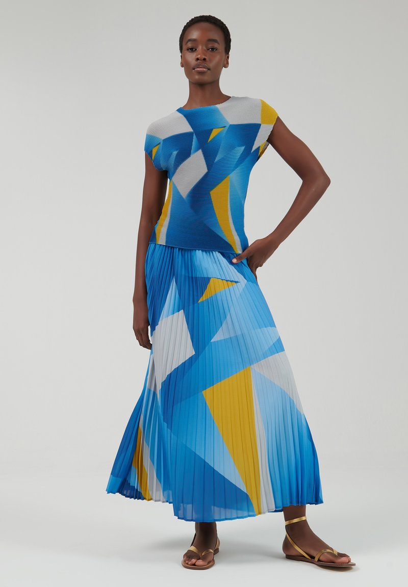 Leem GEOMETRIC PRINT PLISSE - Blusa - grey acid green and tones of blue