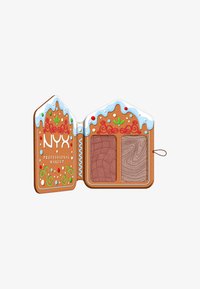 NYX makeup palette, der ligner et peberkagehus med en brun yderside, hvide glasurdetaljer og to prægede pudder nuancer indeni.
