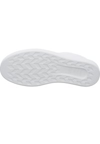 Semelle de sneaker blanche avec une surface en caoutchouc texturé. Le motif de la semelle présente un design en chevrons pour une traction et une accroche optimales. Forme épurée et minimaliste.