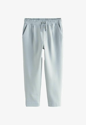 Lys grå sweatpants med elastisk talje, snor, to sidelommer og tapered ben; glat stof med en subtil glans.