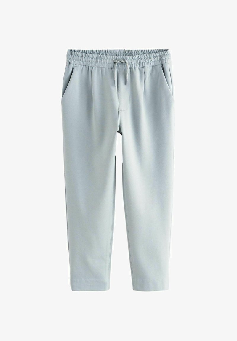Lys grå sweatpants med elastisk talje, snor, to sidelommer og tapered ben; glat stof med en subtil glans.