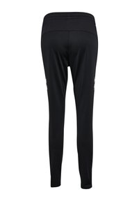 Pantalons de sport noirs en tissu lisse et extensible. Dotés d'une large taille élastique et de subtils accents de logo sur les côtés.