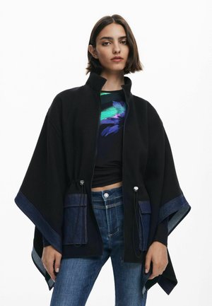 COMBINED DENIM PONCHO - Poncho - black