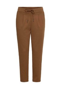 Braune tapered Joggerhosen mit elastischem Bund, verstellbarem Kordelzug, zwei vorderen Falten und weichem Material.