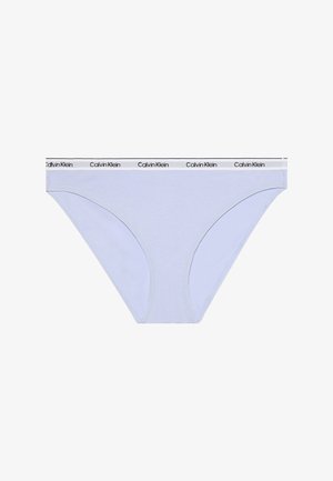 Jasnoniebieskie bawełniane figi z czarno-białym paskiem z logo Calvin Klein, charakteryzujące się gładką fakturą i klasycznym krojem bikini.