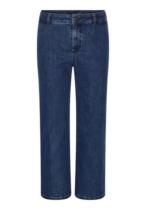Donkerblauwe spijkerbroek met een rechte pijp, voorzien van een knoopsluiting, riemlussen en een klassiek vijf-pocket ontwerp.