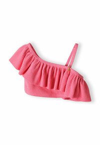 Top rosa a spalla unica con tessuto strutturato, dettagli arricciati e spalline regolabili. Progettato per una silhouette aderente.