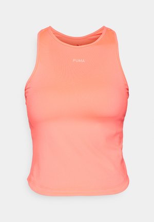 Pink sleeveless athletic top made of smooth, stretchy fabric. Features a round neck and a small white "PUMA" logo on the front.