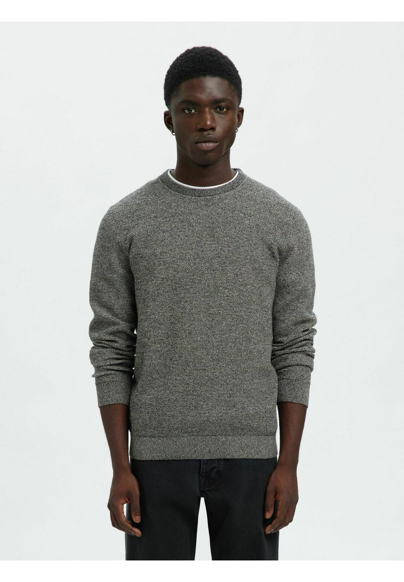 Selected Homme SLHROSS STRUCTURE CREW NECK - Stickad tröja - black