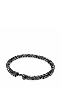 Schwarzes Armband mit verbundenen geometrischen Formen und facettierten Akzenten, gefertigt aus glänzendem Metall, entworfen für ein schlankes, modernes Aussehen.