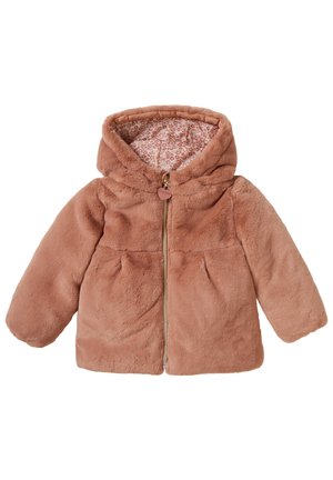 Veste à capuche rose pâle pour tout-petit avec fermeture éclair à l'avant et doublure intérieure à motif floral.