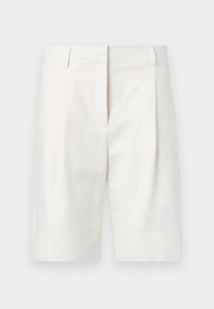 Helle, maßgeschneiderte Shorts aus Baumwolle mit flacher Vorderseite, Falten und geradem Schnitt. Glatte Textur mit klassischem Finish.