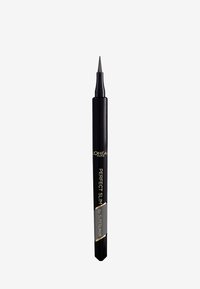 Un stylo eyeliner noir avec une pointe fine et effilée. Il présente une finition brillante, des accents dorés et argentés, et le texte « Perfect Slim by Superliner ». 