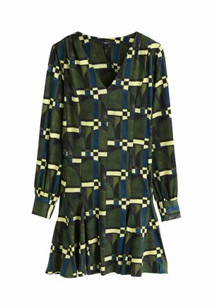 TALL FIT - LONG SLEEVE CUFF MINI A-LINE  - Denné šaty - green geo print