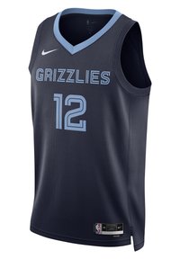 Grå basketballtrøye med lyseblå detaljer. Har "GRIZZLIES" og nummer "12" på forsiden. Laget av pustende mesh-stoff, ermeless design.