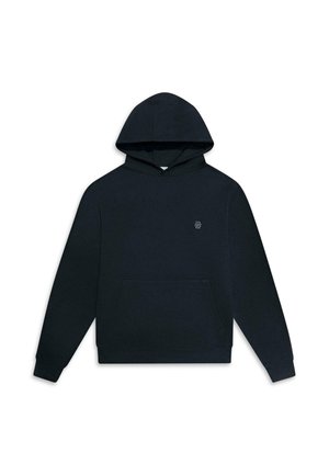 Zwarte hoodie van een katoenmix, met een kangoeroezak, geribbelde manchetten en een klein geborduurd logo op de borst.