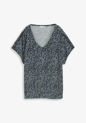TOM TAILOR, CRINKLE T-SHIRT MIT MUSTER - T-shirt print - navy small leaves design