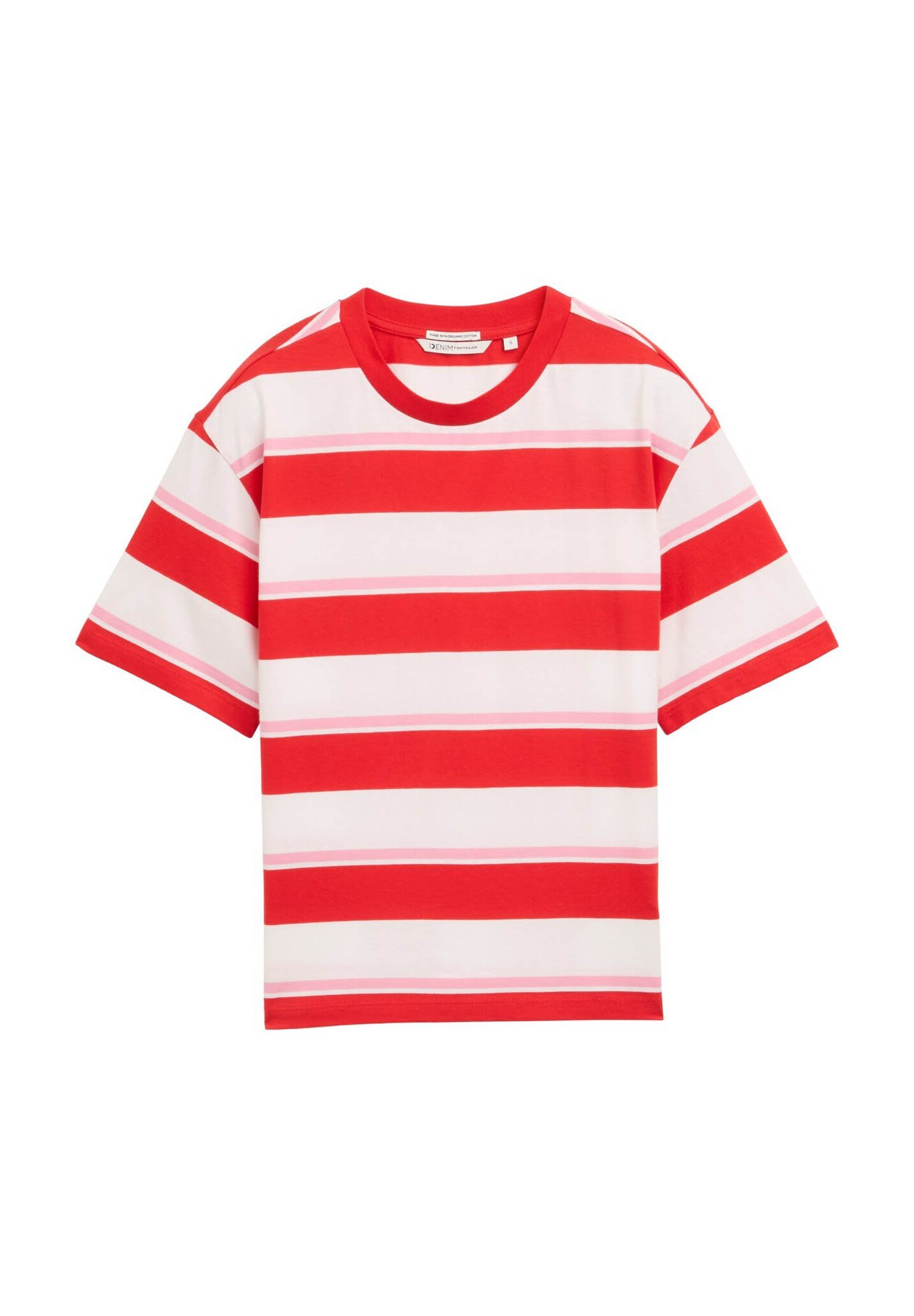 売れ筋商品|||トム テイラー デニム Tシャツ レディース トップス STRIPED BOXY  - Print T-shirt - white red pink stripe TOM TAILOR DENIM STRIPED BOXY - Print T-shirt - white red