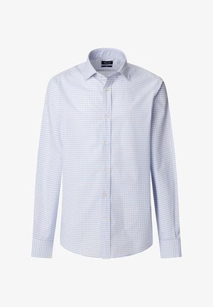 Lichtblauw en wit geruit overhemd met lange mouwen, katoen stof, met knoopsluiting, knopen aan de voorkant, rechte zoom en manchetten met één knoop.
