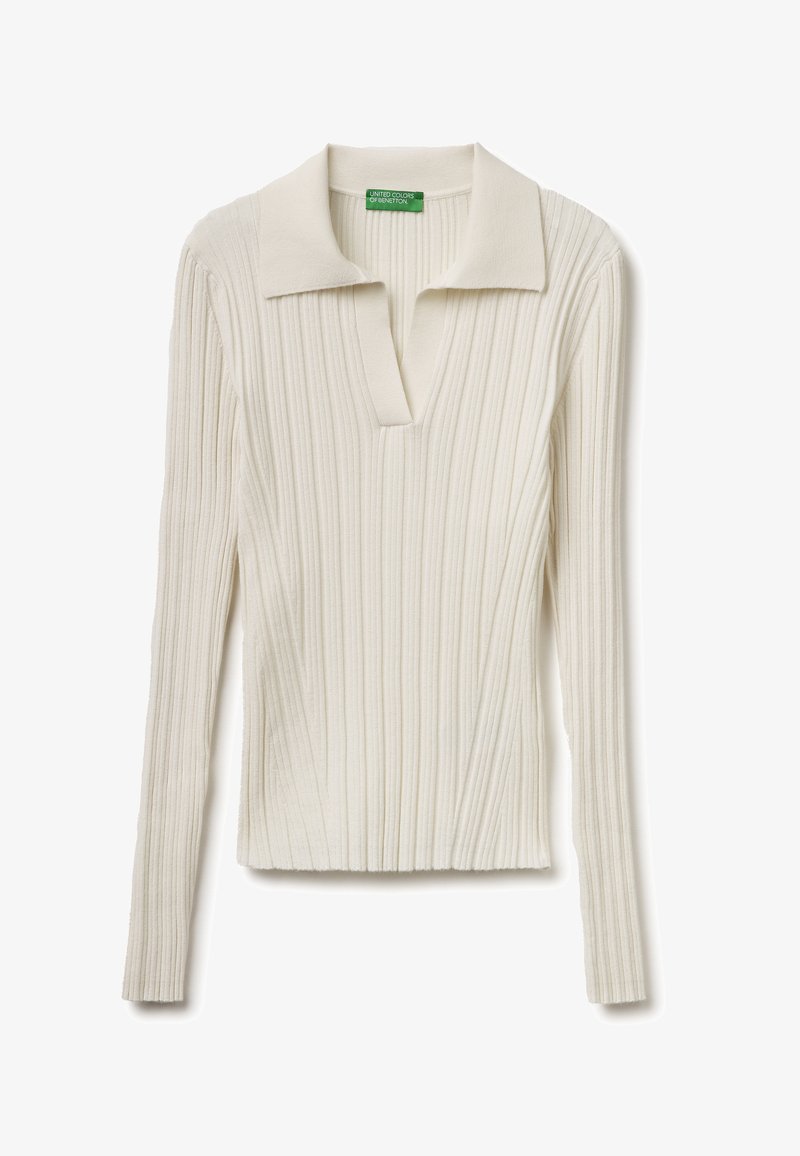 Krémový vrch s dlouhým rukávem z žebrovaného úpletu s otevřeným límečkem polo a přiléhavým střihem od United Colors of Benetton.