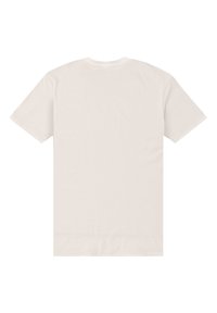 Creme farvet bomulds t-shirt, korte ærmer, rund hals, blød tekstur, enkel design, ingen synlige mønstre eller detaljer på bagsiden.