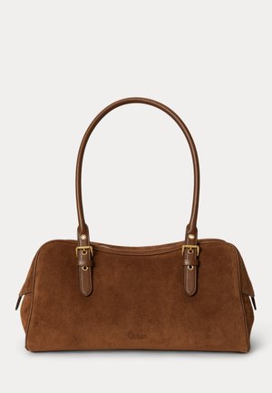 Lauren Ralph Lauren, SUEDE LARGE MARCY ZIP SATCHEL - Дамска чанта - light tobacco