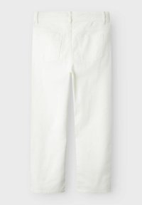 White straight-leg jeans shown from the back with two rear pockets, belt loops, and a clean, simple design.