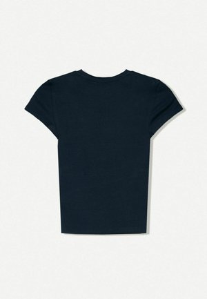 Kurzärmliges navy T-Shirt mit Rundhalsausschnitt. Hergestellt aus weicher Baumwolle, bietet es ein einfaches, ungeschmücktes Design ohne Muster oder Grafiken.