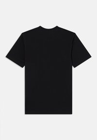 T-shirt en coton noir avec des manches courtes et une coupe droite, doté d'un col rond classique et d'une texture lisse, vu de dos.