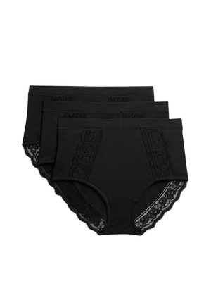 Zwarte katoenen onderbroek met kanten accenten; heeft een gladde afwerking, hoge taille en geschulpte randen. Verpakking bevat drie paar.