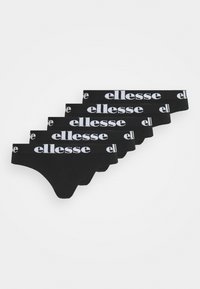 Black cotton thong underwear set featuring a wide elastic waistband with "ellesse" logo in white. Five pieces in total, seamless design.