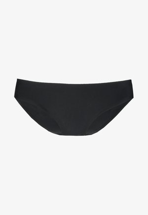 Black bikini bottom made from smooth fabric, featuring a medium rise and full coverage design with a simple, seamless finish.