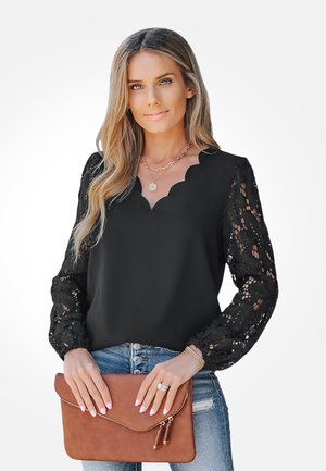 V AUSSCHNITT WELLENKANTE  - Bluse - black