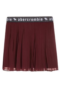 Bordowa spódnica plisowana z czarnym elastycznym pasem, z białym logo Abercrombie i ikonkami łosia.