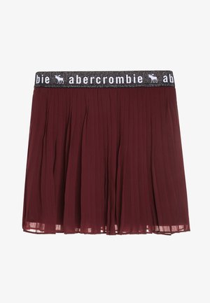 Bordowa spódnica plisowana z czarnym elastycznym pasem, z białym logo Abercrombie i ikonkami łosia.