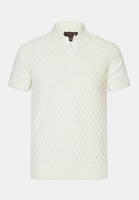 Kortärmad polo skjorta i off-white, med ett texturerat diamantmönster. Klassisk krage och mjukt stickat material med ribbat avslut.
