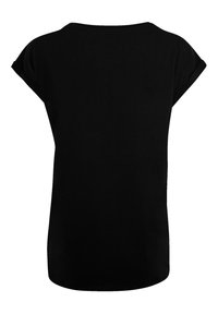 Black short-sleeve t-shirt with a rounded neckline and a relaxed fit. Smooth fabric with no visible patterns or hardware accents.