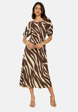 RAGLAN SHORT PUFF SLEEVE MIDI - Robe en jersey - brown animal