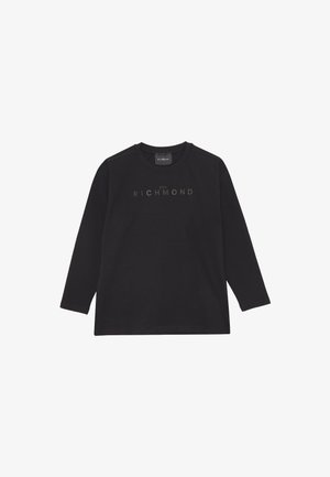 T-shirt a maniche lunghe nera in cotone. Presenta un colletto tondo a coste e un logo stampato opaco "JOHN RICHMOND" sul petto.