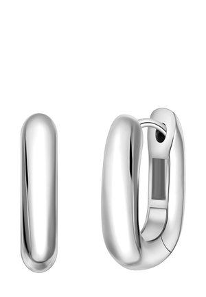 Boucles d'oreilles en argent avec un design lisse et arrondi. Fini en métal poli avec une connexion sans soudure et un fermoir à charnière sécurisé.